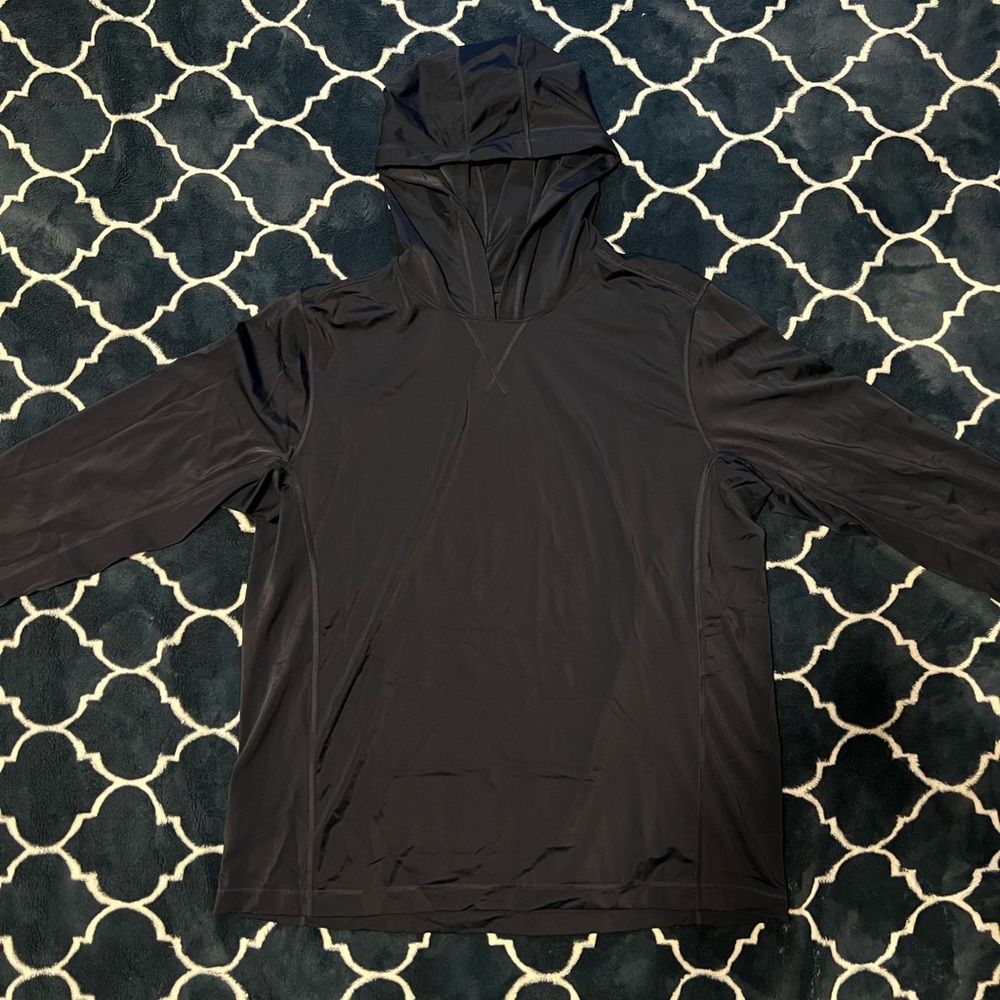 Blue hooded long sleeve shirt